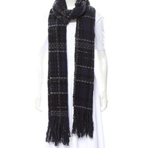 RAG & BONE Woven Frayed Navy Blue Scarf